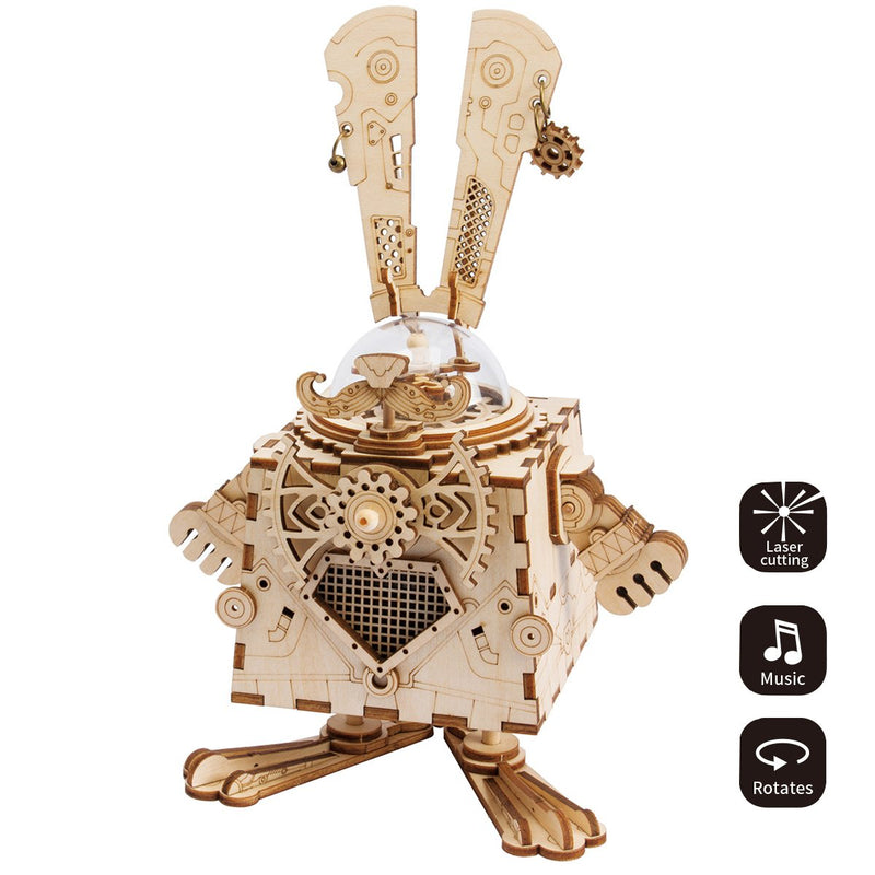 Bunny Wooden Geared Music Box - Great Musical DIY 3D Model and Puzzle