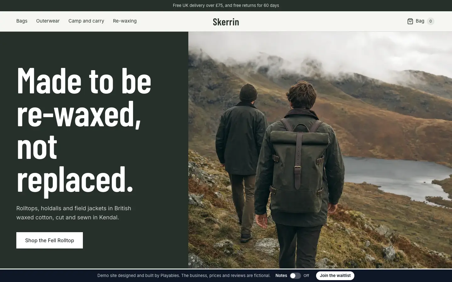 Skerrin demo site on a desktop browser